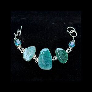 Dragon Vein Agate with Blue Topaz Accent Bracelet